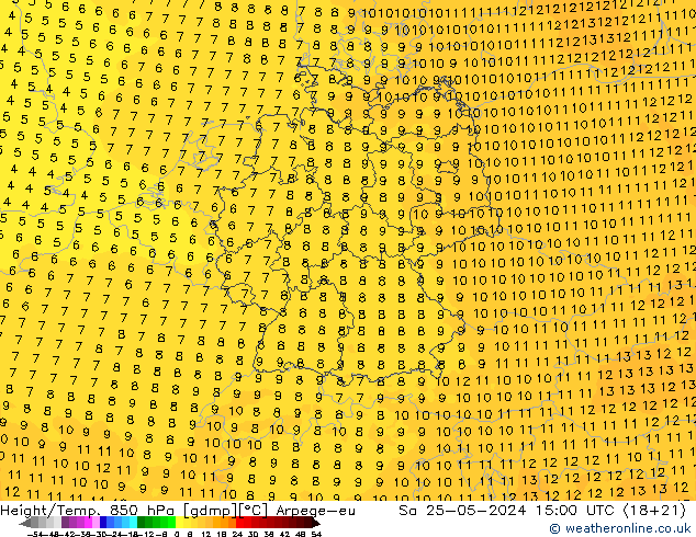 Height/Temp. 850 гПа Arpege-eu сб 25.05.2024 15 UTC