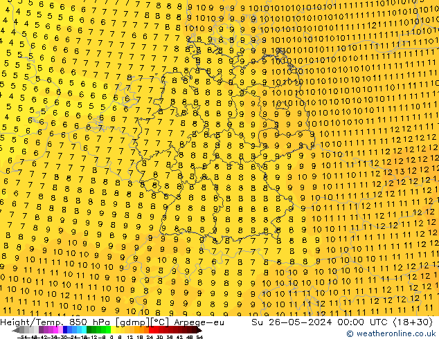 Geop./Temp. 850 hPa Arpege-eu dom 26.05.2024 00 UTC