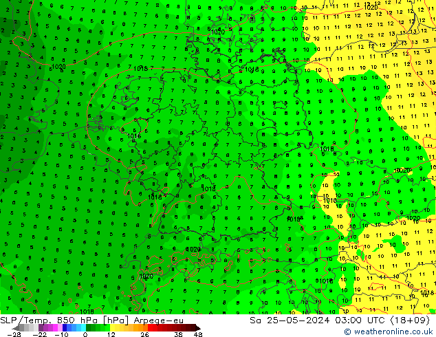 SLP/Temp. 850 hPa Arpege-eu So 25.05.2024 03 UTC