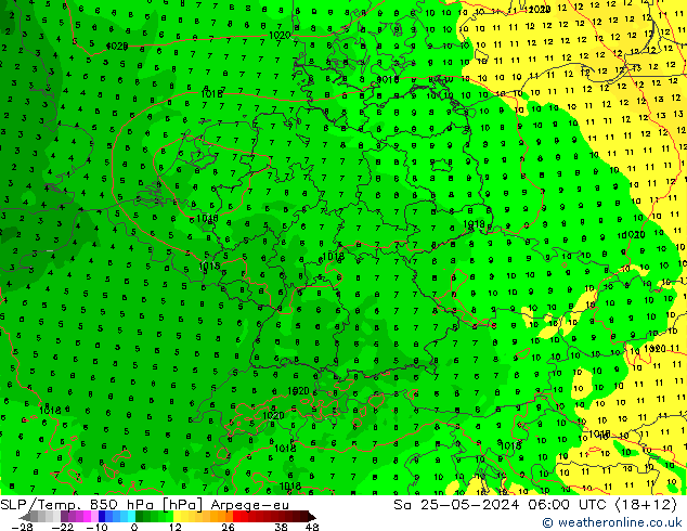 SLP/Temp. 850 hPa Arpege-eu Sa 25.05.2024 06 UTC