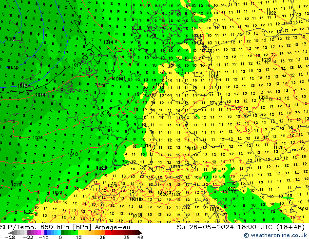 SLP/Temp. 850 hPa Arpege-eu dom 26.05.2024 18 UTC