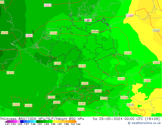 Thck 850-1000 hPa Arpege-eu  25.05.2024 00 UTC