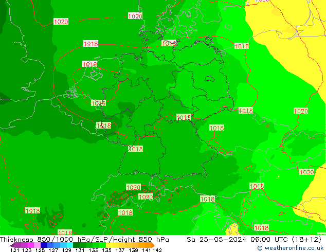 Dikte 850-1000 hPa Arpege-eu za 25.05.2024 06 UTC