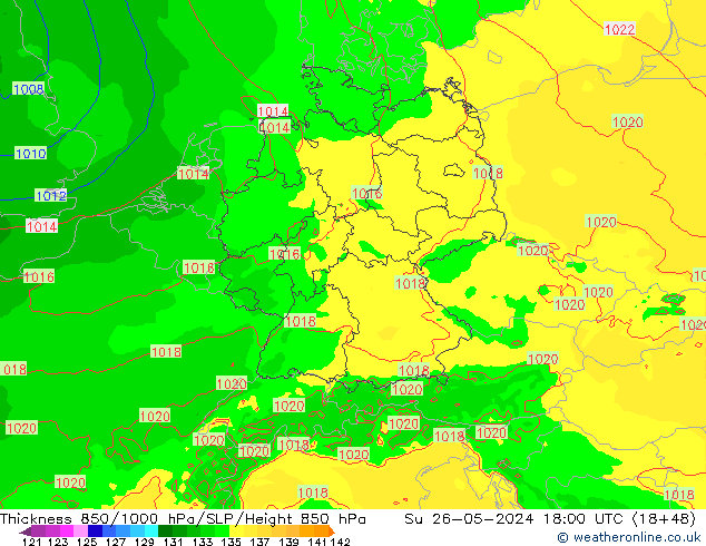 Thck 850-1000 гПа Arpege-eu Вс 26.05.2024 18 UTC