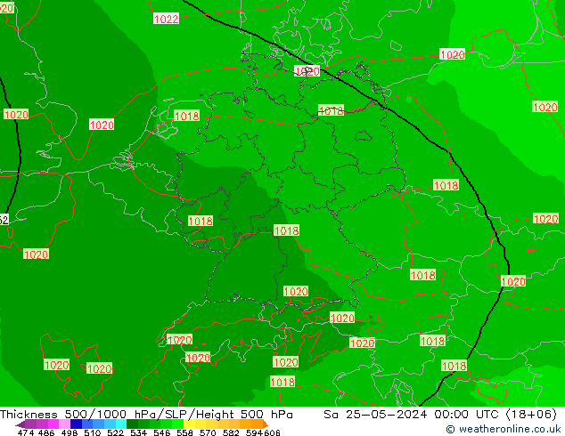 Espesor 500-1000 hPa Arpege-eu sáb 25.05.2024 00 UTC