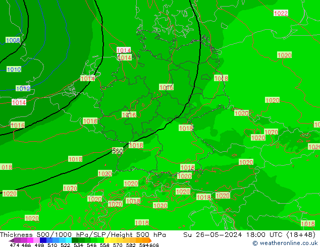 Thck 500-1000hPa Arpege-eu Su 26.05.2024 18 UTC