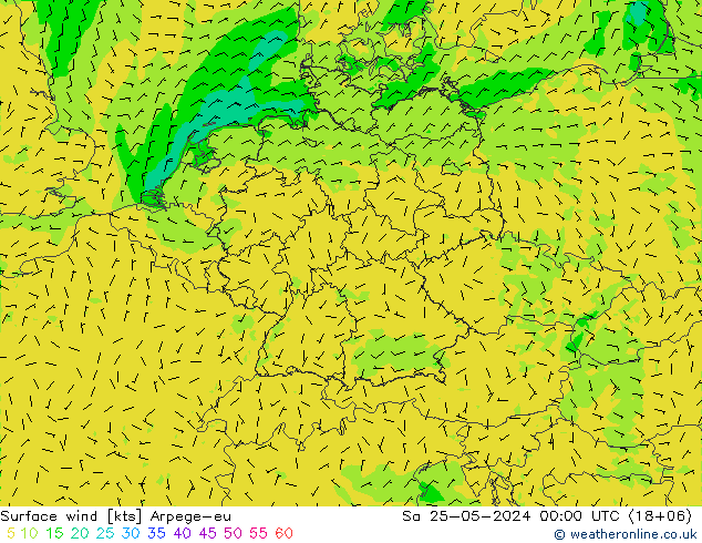 Vento 10 m Arpege-eu sab 25.05.2024 00 UTC