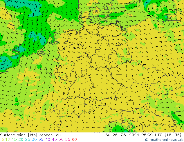 Surface wind Arpege-eu Ne 26.05.2024 06 UTC