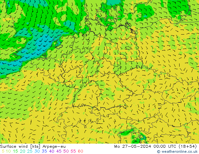 Surface wind Arpege-eu Mo 27.05.2024 00 UTC