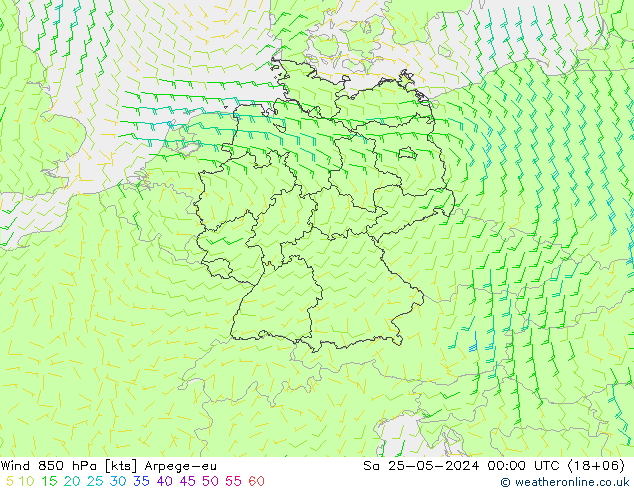 Wind 850 hPa Arpege-eu Sa 25.05.2024 00 UTC