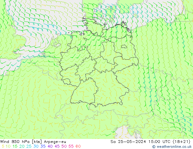 Wind 850 hPa Arpege-eu Sa 25.05.2024 15 UTC