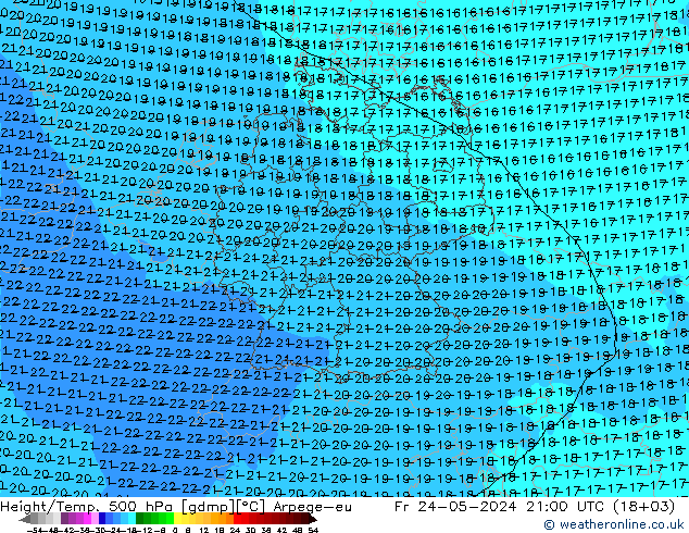 Height/Temp. 500 hPa Arpege-eu 星期五 24.05.2024 21 UTC