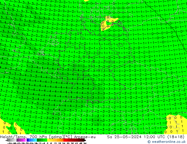 Height/Temp. 700 hPa Arpege-eu Sáb 25.05.2024 12 UTC