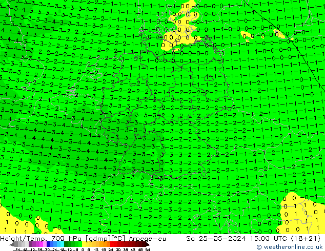 Height/Temp. 700 hPa Arpege-eu Sa 25.05.2024 15 UTC