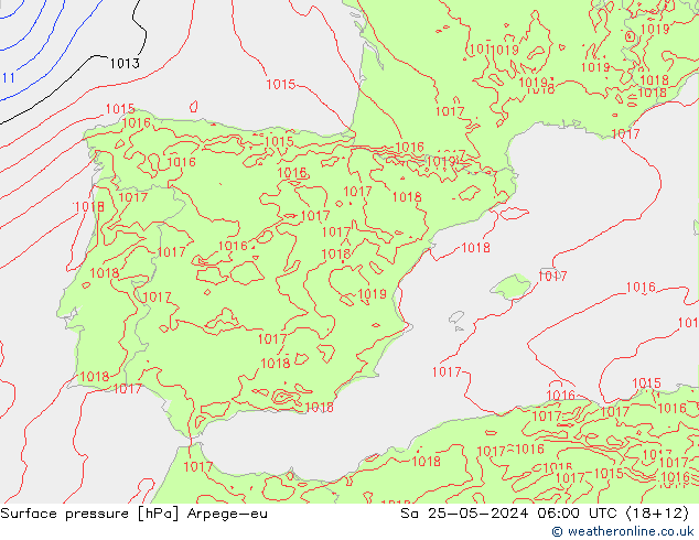 Surface pressure Arpege-eu Sa 25.05.2024 06 UTC