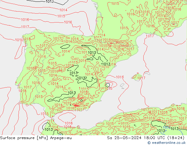 Presión superficial Arpege-eu sáb 25.05.2024 18 UTC