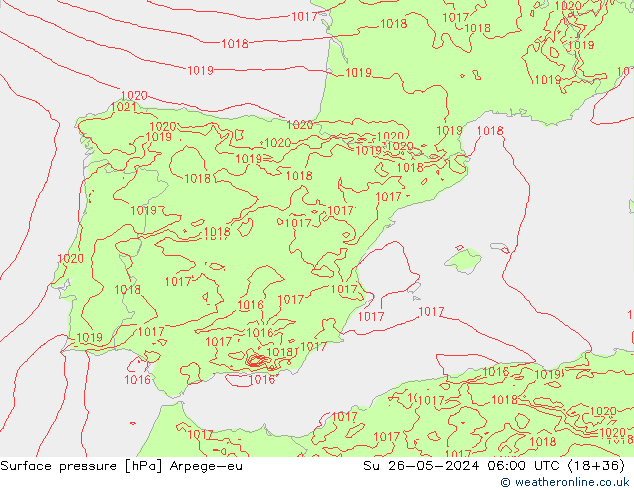 Pressione al suolo Arpege-eu dom 26.05.2024 06 UTC