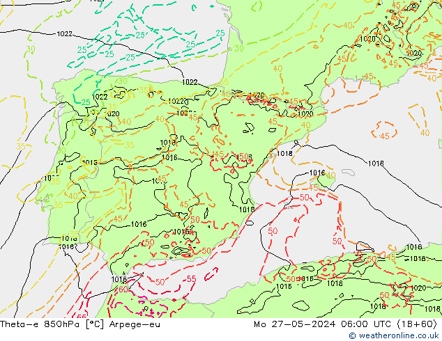 Theta-e 850hPa Arpege-eu  27.05.2024 06 UTC