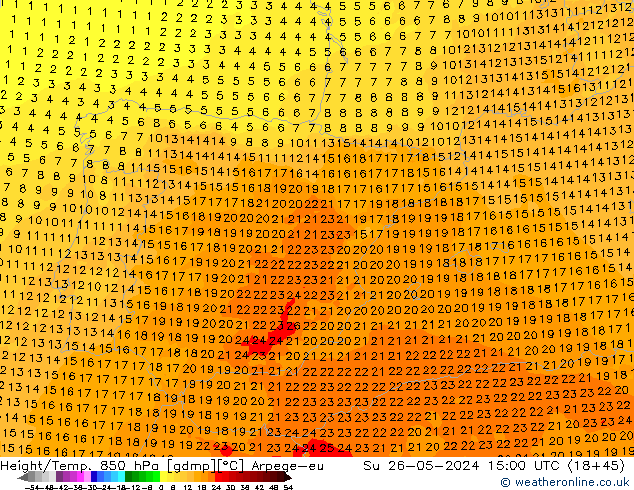 Height/Temp. 850 hPa Arpege-eu Ne 26.05.2024 15 UTC