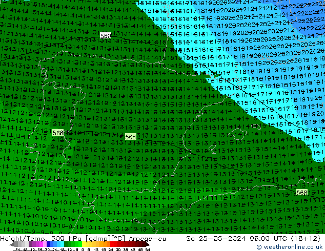 Height/Temp. 500 hPa Arpege-eu Sa 25.05.2024 06 UTC