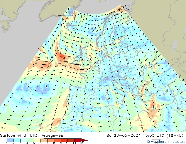  10 m (bft) Arpege-eu  26.05.2024 15 UTC