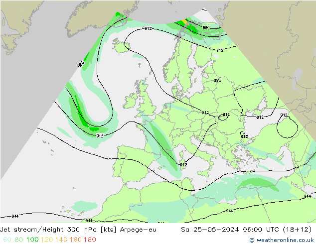 Jet stream/Height 300 hPa Arpege-eu Sa 25.05.2024 06 UTC