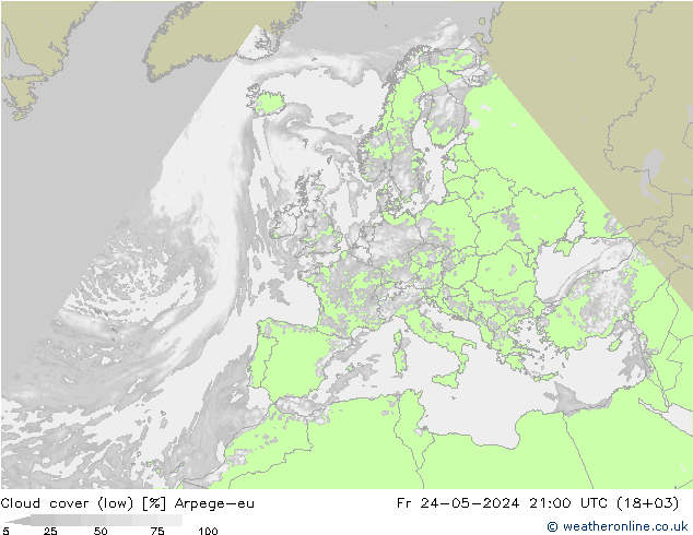 zachmurzenie (niskie) Arpege-eu pt. 24.05.2024 21 UTC