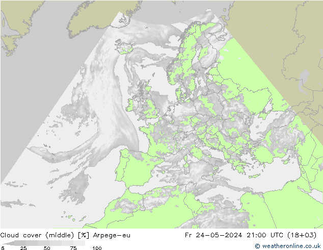 Cloud cover (middle) Arpege-eu Fr 24.05.2024 21 UTC