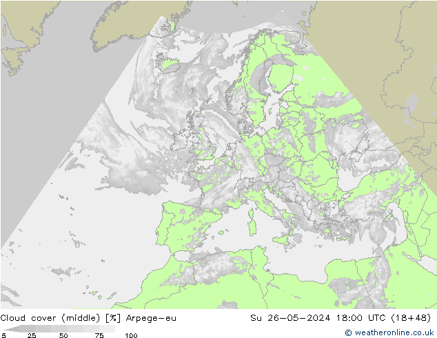 oblačnosti uprostřed Arpege-eu Ne 26.05.2024 18 UTC