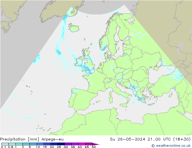 Precipitazione Arpege-eu dom 26.05.2024 00 UTC