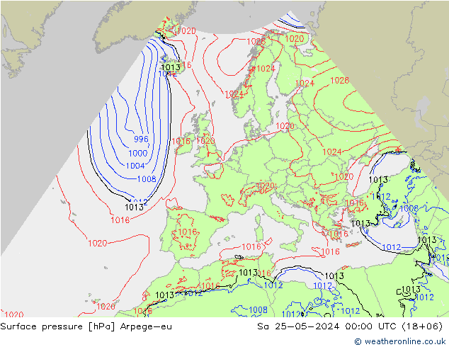 地面气压 Arpege-eu 星期六 25.05.2024 00 UTC