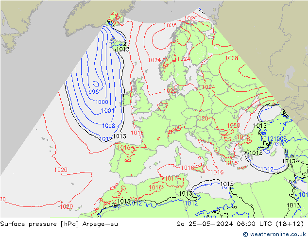 地面气压 Arpege-eu 星期六 25.05.2024 06 UTC