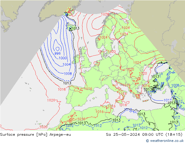 приземное давление Arpege-eu сб 25.05.2024 09 UTC