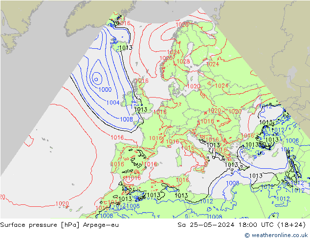 Surface pressure Arpege-eu Sa 25.05.2024 18 UTC