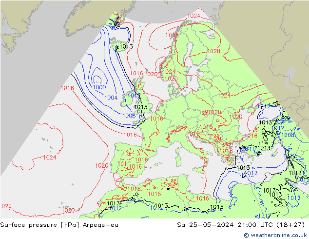 Surface pressure Arpege-eu Sa 25.05.2024 21 UTC