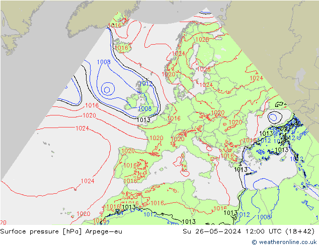 地面气压 Arpege-eu 星期日 26.05.2024 12 UTC