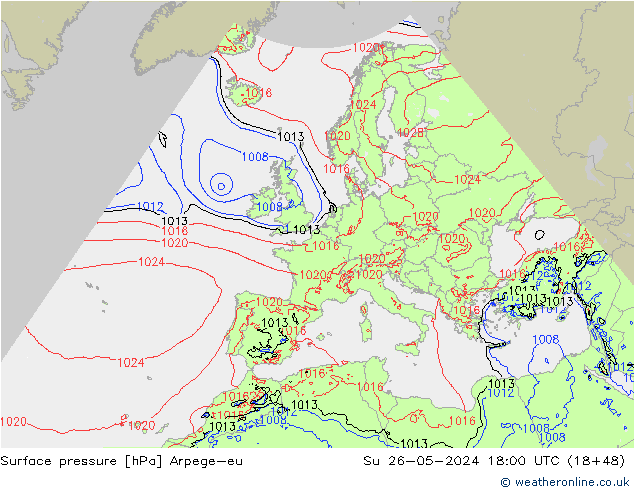 Surface pressure Arpege-eu Su 26.05.2024 18 UTC