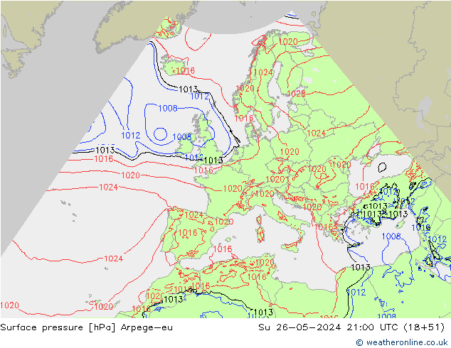 Presión superficial Arpege-eu dom 26.05.2024 21 UTC