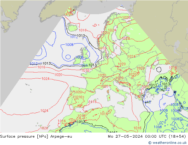 Surface pressure Arpege-eu Mo 27.05.2024 00 UTC