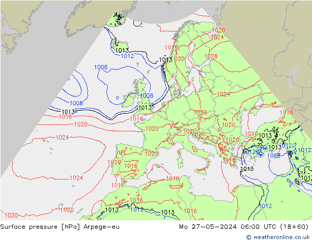 Surface pressure Arpege-eu Mo 27.05.2024 06 UTC