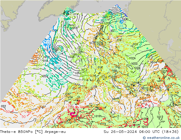 Theta-e 850hPa Arpege-eu So 26.05.2024 06 UTC