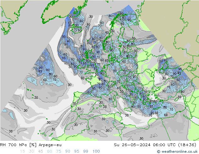 RH 700 hPa Arpege-eu Ne 26.05.2024 06 UTC