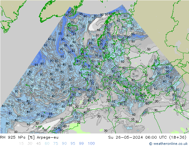 Humidité rel. 925 hPa Arpege-eu dim 26.05.2024 06 UTC