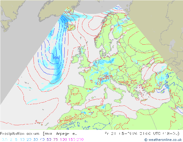 Precipitation accum. Arpege-eu Pá 24.05.2024 21 UTC