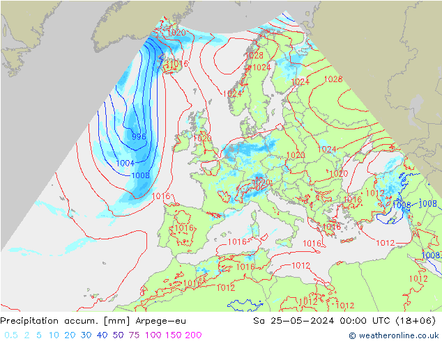 Precipitation accum. Arpege-eu 星期六 25.05.2024 00 UTC