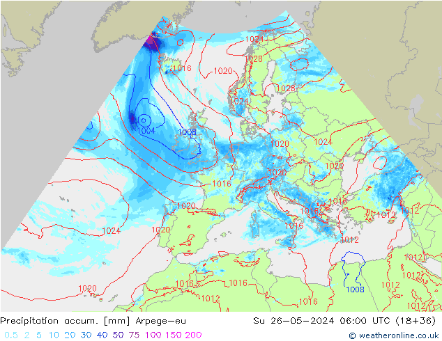 Precipitation accum. Arpege-eu  26.05.2024 06 UTC