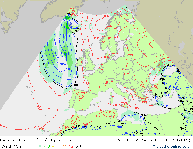 Windvelden Arpege-eu za 25.05.2024 06 UTC