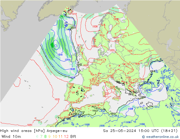 High wind areas Arpege-eu Sa 25.05.2024 15 UTC