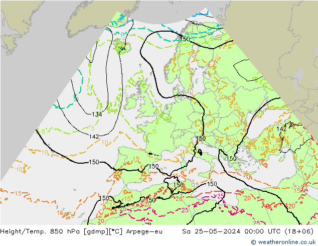 Height/Temp. 850 hPa Arpege-eu Sa 25.05.2024 00 UTC