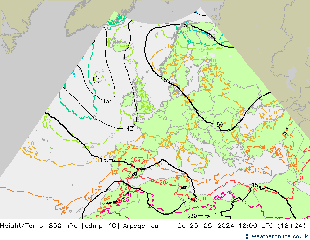 Hoogte/Temp. 850 hPa Arpege-eu za 25.05.2024 18 UTC